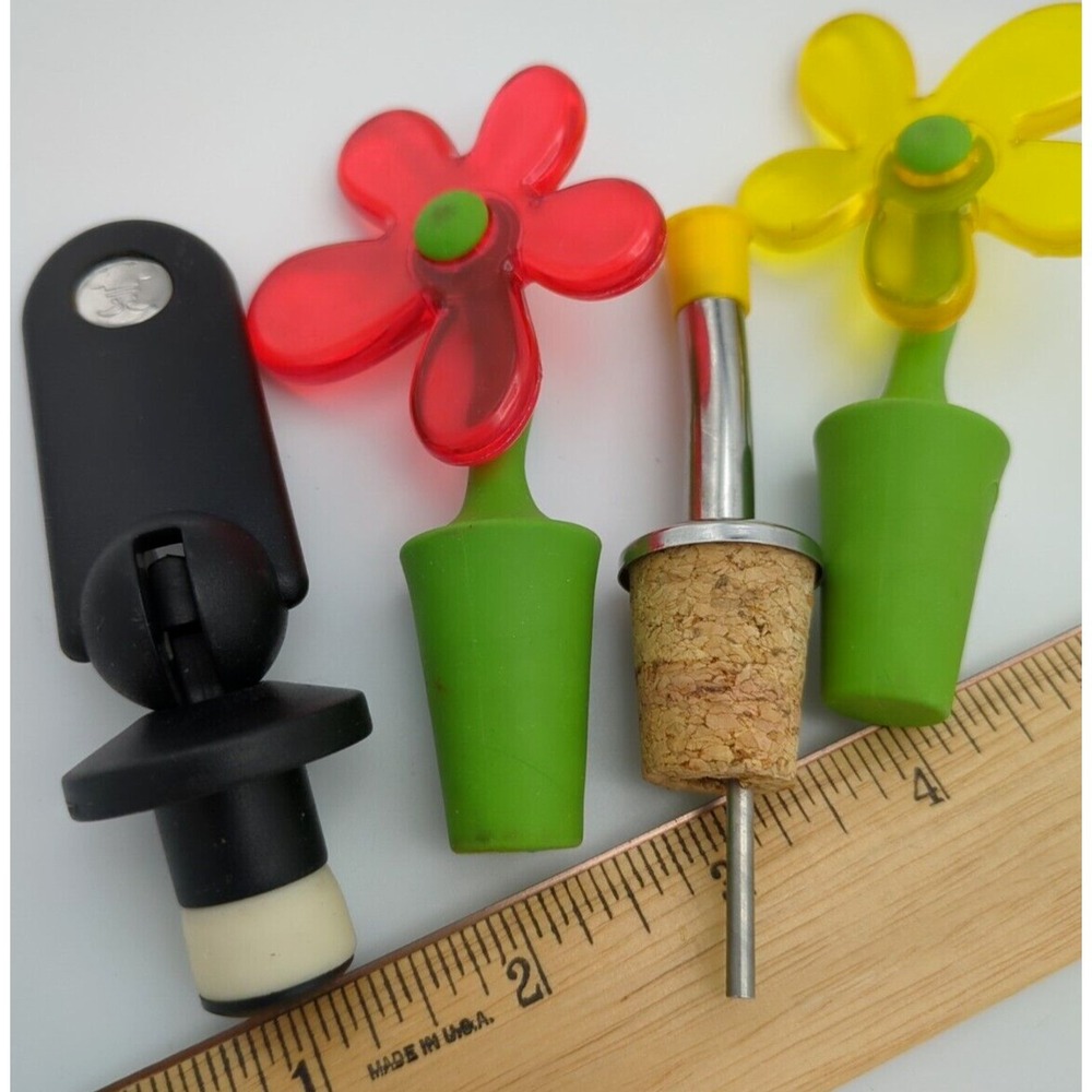 3 Bottle Stoppers‎ Wine Liquor Water Oil 1 Dispenser Pour Spout Lot of 4 Barware